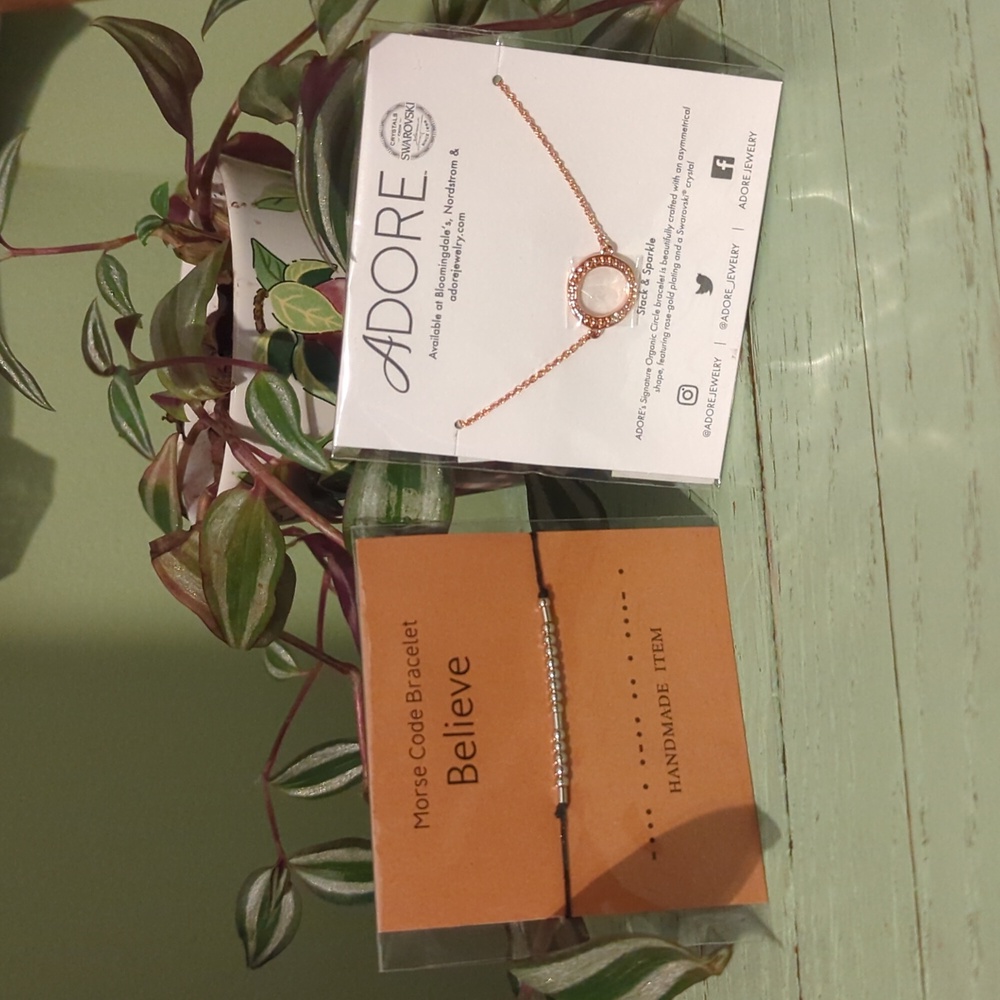 NEW Jewelry Bundle of Rose Gold Necklace and Silver Morse Code Bracelet